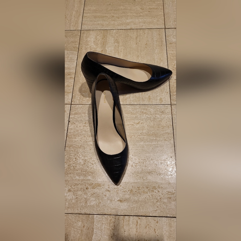 Black snake skin cole haan block heels